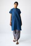 Shop_Urvashi Kaur_Blue Cotton Mandarin Collar Straight Tunic  _at_Aza_Fashions