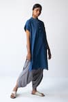 Urvashi Kaur_Blue Cotton Mandarin Collar Straight Tunic  _Online_at_Aza_Fashions