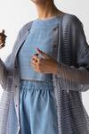 Buy_Urvashi Kaur_Gray Linen Round Neck Striped Noil Overlay _Online_at_Aza_Fashions