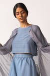 Buy_Urvashi Kaur_Blue Silk Cotton Embroidery Round Top  _at_Aza_Fashions