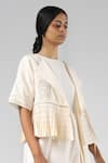 Buy_Urvashi Kaur_Off White Cotton Open Neck Block Print And Pleated Peplum Jacket_at_Aza_Fashions