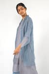 Buy Urvashi Kaur Blue Linen Collared Sheer Striped Full Sleeve Shirt at Aza Fashions Buy_Urvashi Kaur_Blue Linen Collared Sheer Striped Full Sleeve Shirt _at_Aza_Fashions