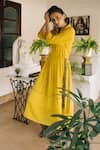 Buy_Rriso_Yellow Cotton Embroidery Collared Neck Maxi Dress  _at_Aza_Fashions