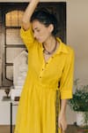 Rriso_Yellow Cotton Embroidery Collared Neck Maxi Dress  _Online_at_Aza_Fashions