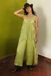 Buy_Rriso_Green Georgette Embroidery V Neck Top And Pant Set  _at_Aza_Fashions