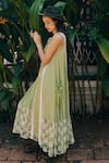 Buy_Rriso_Green Chiffon Embroidery Round Tiered Dress  _at_Aza_Fashions