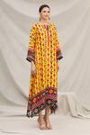 Meghna Panchmatia_Yellow Silk Blend Round Printed Dress _Online_at_Aza_Fashions