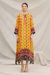 Shop_Meghna Panchmatia_Yellow Silk Blend Round Printed Dress _Online_at_Aza_Fashions