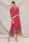 Buy_Meghna Panchmatia_Red Silk Blend Round Printed Dress _Online_at_Aza_Fashions