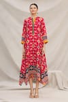 Shop_Meghna Panchmatia_Red Silk Blend Round Printed Dress _Online_at_Aza_Fashions