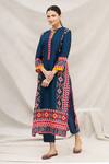 Buy_Meghna Panchmatia_Blue Silk Blend Embroidery Round Printed Kurta _at_Aza_Fashions