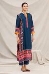 Meghna Panchmatia_Blue Silk Blend Embroidery Round Printed Kurta _Online_at_Aza_Fashions