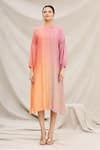 Buy_Meghna Panchmatia_Peach Chanderi Silk Round Ombre Dress _Online_at_Aza_Fashions