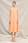 Shop_Meghna Panchmatia_Peach Chanderi Silk Round Ombre Dress _Online_at_Aza_Fashions