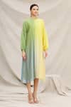 Meghna Panchmatia_Yellow Chanderi Silk Round Ombre Dress _Online_at_Aza_Fashions