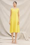 Shop_Meghna Panchmatia_Yellow Chanderi Silk Round Ombre Dress _Online_at_Aza_Fashions