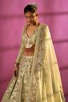 Rachit Khanna_Green Raw Silk V Neck Embroidered Bridal Lehenga Set _Online_at_Aza_Fashions
