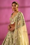 Buy_Rachit Khanna_Green Raw Silk V Neck Embroidered Bridal Lehenga Set _Online_at_Aza_Fashions