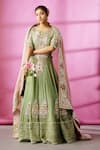 Buy_Rachit Khanna_Green Georgette Scoop Neck Embroidered Anarkali With Dupatta _at_Aza_Fashions