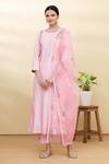Buy_Samyukta Singhania_Pink Chanderi, Organza Embroidery Round Neck Embellished Kurta Set_at_Aza_Fashions