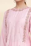 Samyukta Singhania_Pink Chanderi, Organza Embroidery Round Neck Embellished Kurta Set_at_Aza_Fashions