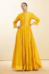 Buy_Khwaab by Sanjana Lakhani_Yellow Chanderi Embroidery Mandarin Collar Solid Anarkali _at_Aza_Fashions