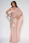 Buy_Rohit Gandhi + Rahul Khanna_Peach 100% Polyester V Neck Sheer Embellished Saree With Blouse _at_Aza_Fashions