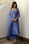 Buy_Taro_Blue Kurta And Pant Handwoven Chanderi Silk Embroidery Scoop Neck Set _at_Aza_Fashions