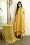Taro_Yellow Kurta And Pant Handwoven Chanderi Silk Embroidery V Neck Set _Online_at_Aza_Fashions