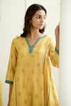 Shop_Taro_Yellow Kurta And Pant Handwoven Chanderi Silk Embroidery V Neck Set _Online_at_Aza_Fashions