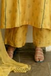 Taro_Yellow Kurta And Pant Handwoven Chanderi Silk Embroidery V Neck Set _at_Aza_Fashions