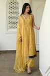 Buy_Taro_Yellow Kurta And Pant Handwoven Chanderi Silk Embroidery V Neck Set _at_Aza_Fashions