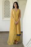 Shop_Taro_Yellow Kurta And Pant Handwoven Chanderi Silk Embroidery V Neck Set _at_Aza_Fashions