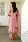 Shop_Taro_Pink Kurta And Pant Handwoven Chanderi Silk Embroidery V Neck Set _at_Aza_Fashions