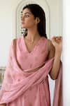 Buy_Taro_Pink Kurta And Pant Handwoven Chanderi Silk Embroidery V Neck Set _Online_at_Aza_Fashions