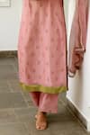 Taro_Pink Kurta And Pant Handwoven Chanderi Silk Embroidery V Neck Set _at_Aza_Fashions