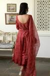 Shop Taro Red Anarkali And Pant Handwoven Chanderi Silk, Dupatta Chiffon Sweetheart Set at Aza Fashions Shop_Taro_Red Anarkali And Pant Handwoven Chanderi Silk, Dupatta Chiffon Sweetheart Set _at_Aza_Fashions