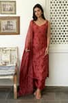 Taro_Red Kurta And Pant Handwoven Chanderi Silk Embroidery Sweetheart Set For Women_Online_at_Aza_Fashions