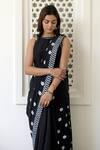 Shop_Taro_Black Handwoven Cotton Silk Saree Set_Online_at_Aza_Fashions