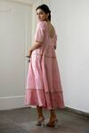 Taro_Pink Handwoven Chanderi Silk V Neck Dress _Online_at_Aza_Fashions