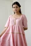 Buy_Taro_Pink Handwoven Chanderi Silk V Neck Dress _Online_at_Aza_Fashions