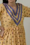 Buy_Taro_Yellow Modal Silk Embroidery V Neck Floral Print Dress  _Online_at_Aza_Fashions