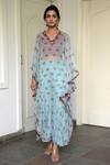 Taro_Green Chiffon Embroidery Notched Floral Print Tunic And Pant Set _Online_at_Aza_Fashions