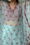 Shop_Taro_Green Chiffon Embroidery Notched Floral Print Tunic And Pant Set _Online_at_Aza_Fashions