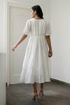Shop Taro White Handwoven Cotton V Neck Dress at Aza Fashions Shop_Taro_White Handwoven Cotton V Neck Dress _at_Aza_Fashions