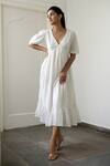 Buy Taro White Handwoven Cotton V Neck Dress Online at Aza Fashions Buy_Taro_White Handwoven Cotton V Neck Dress _Online_at_Aza_Fashions