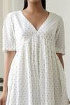 Taro White Handwoven Cotton V Neck Dress at Aza Fashions Taro_White Handwoven Cotton V Neck Dress _at_Aza_Fashions