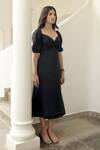 Taro_Black Handwoven Cotton Embroidery V Neck Dress  _Online_at_Aza_Fashions