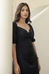 Buy_Taro_Black Handwoven Cotton Embroidery V Neck Dress  _Online_at_Aza_Fashions