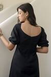 Shop_Taro_Black Handwoven Cotton Embroidery V Neck Dress  _Online_at_Aza_Fashions